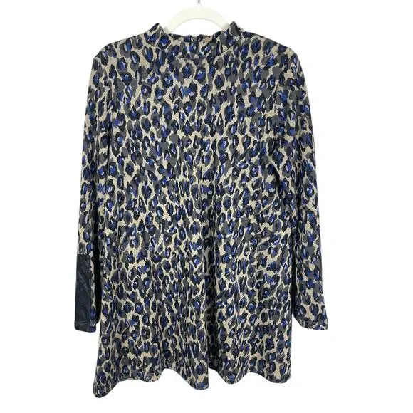 Tyler Boe Animal Print Tunic Top Long Sleeves Classic Timeless Blue Black Small - Picture 2 of 13
